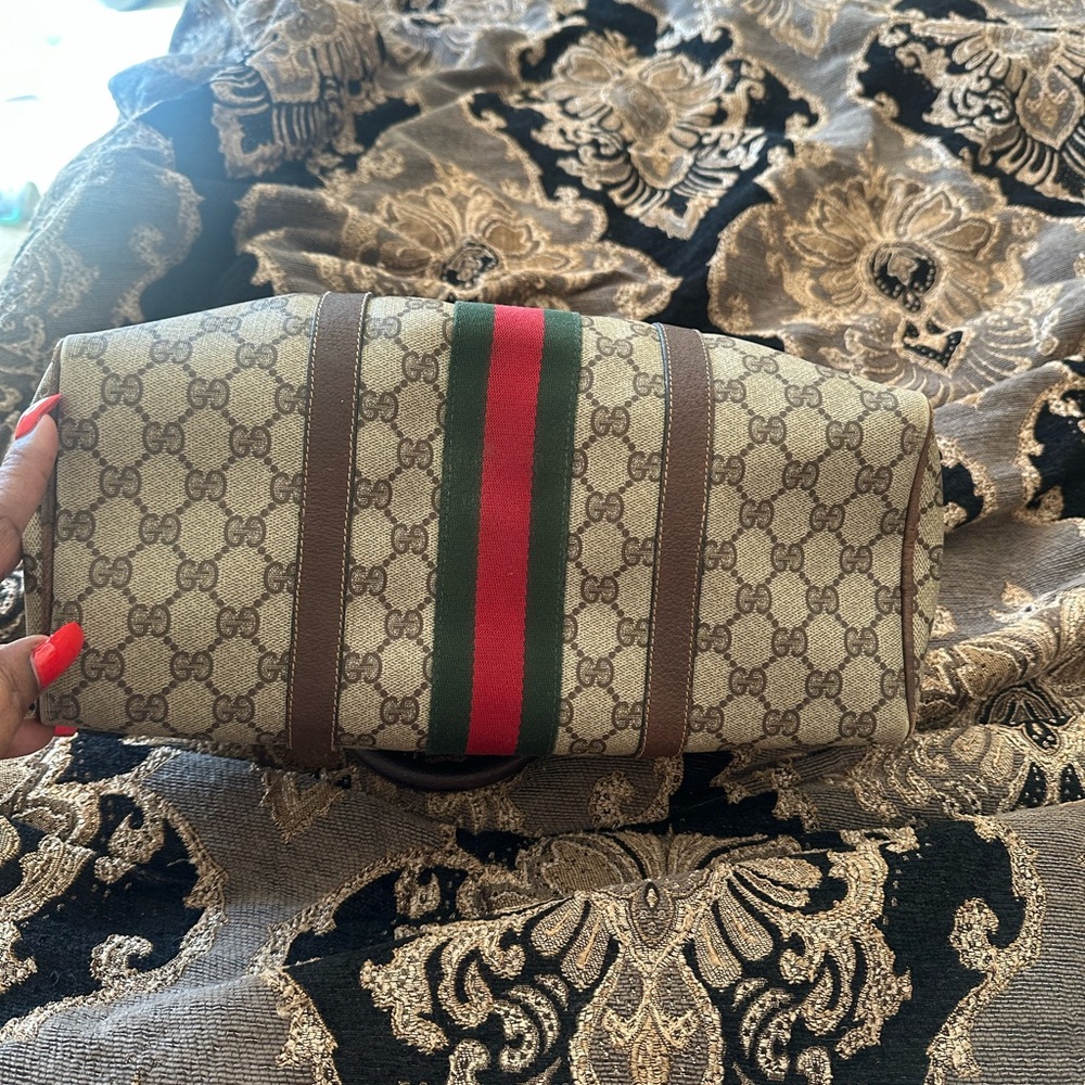 Gucci Monogram Canvas Boston  Handbag with Green and Red Stripe vintage - Picture 8 of 8